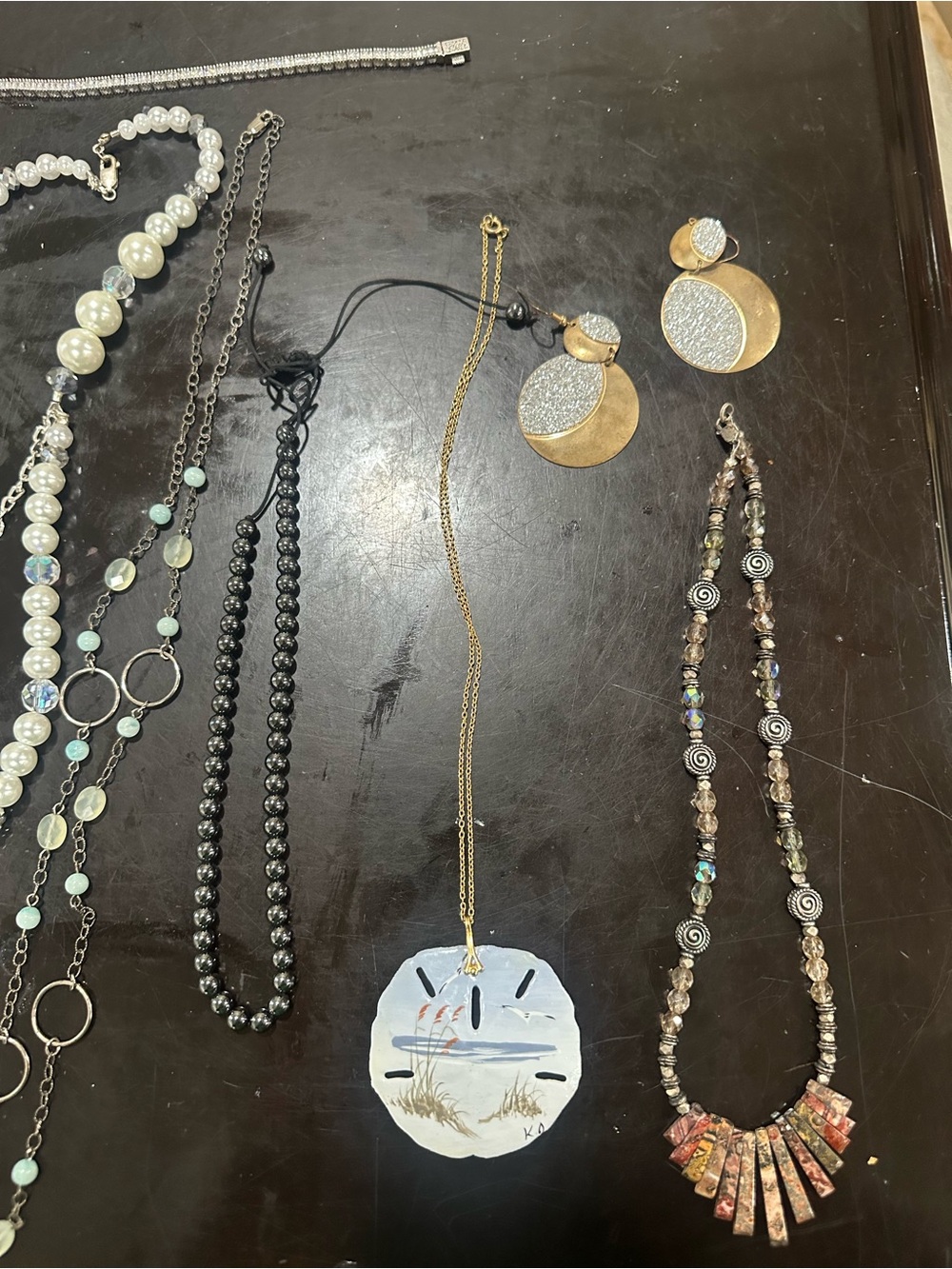Gold-Plated Necklace with Hand-Painted White Sand Dollar Pendant